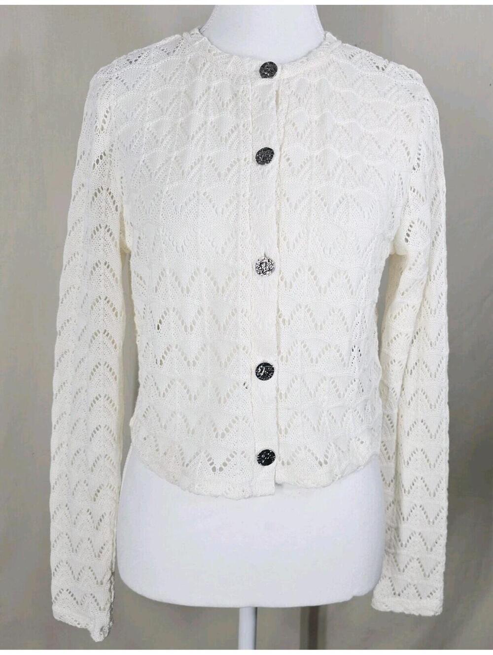 H&M Pointelle Knit Cardigan Cream Size M Medium NWT New With Tags